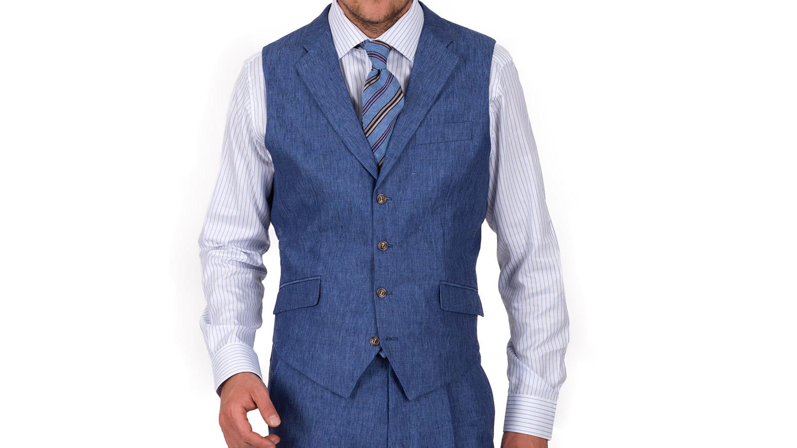 Sky Blue Linen 3 Piece Suit - slider image 3