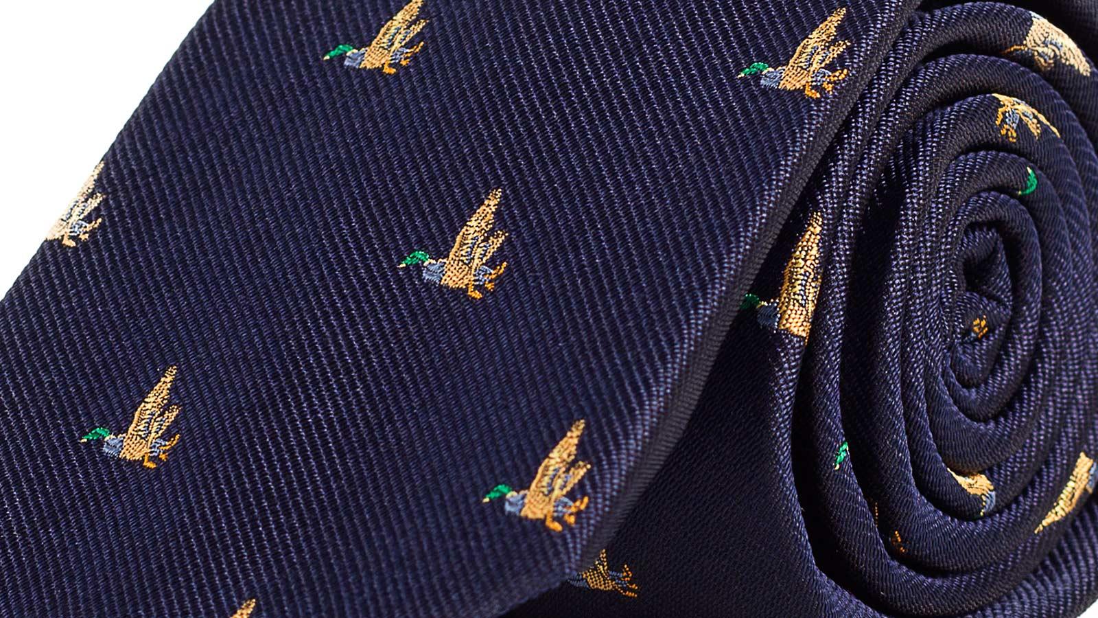 Duck Pattern Navy 100% Silk Tie - slider image 