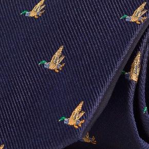 Duck Pattern Navy 100% Silk Tie - thumbnail image 1