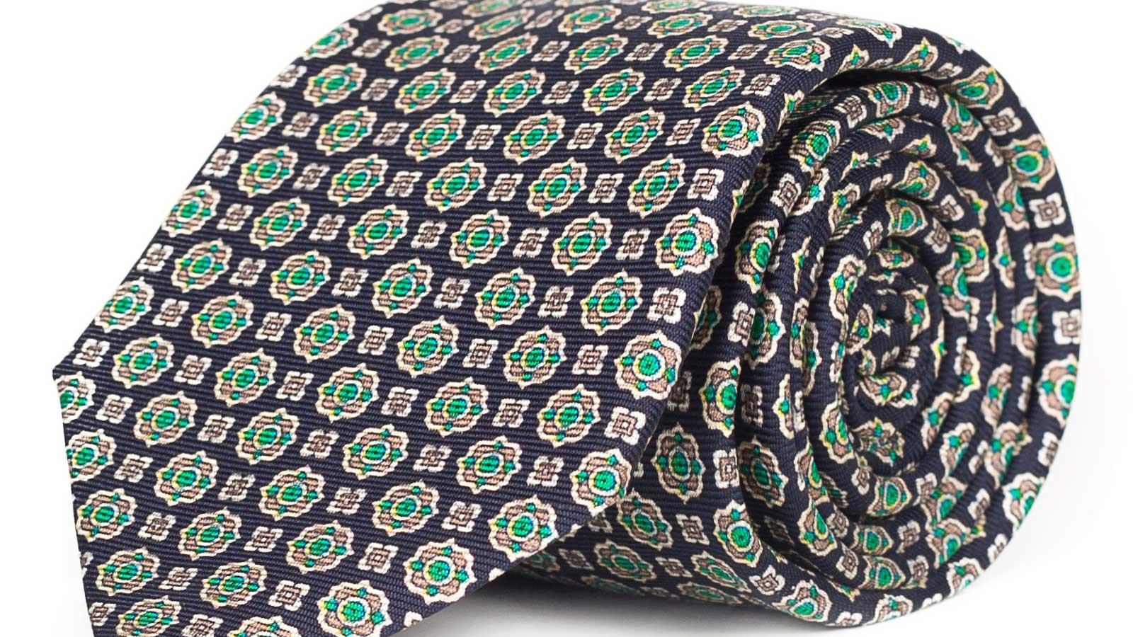 Navy & Green 28 Momme Silk Tie - slider image 