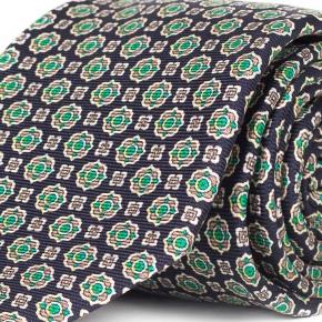 Navy & Green 28 Momme Silk Tie - thumbnail image 1