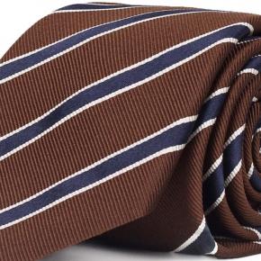 Blue Striped Brown Mogador Silk Tie - thumbnail image 1