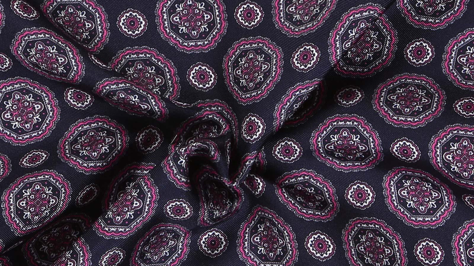 Navy & Pink Shapes Italian 100% Silk Pocket Square - slider image 