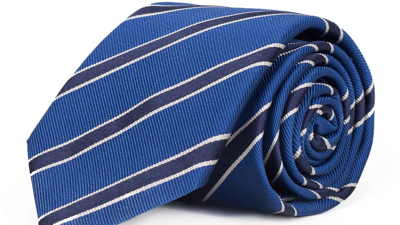 Navy Striped Blue Mogador Silk Tie - slider image 