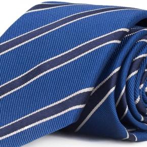 Navy Striped Blue Mogador Silk Tie - thumbnail image 1