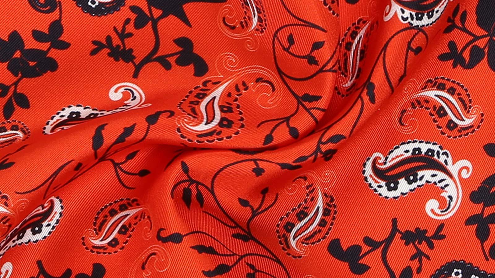 Lime Green & Orange Patterned Italian 100% Silk Pocket Square - slider image 2