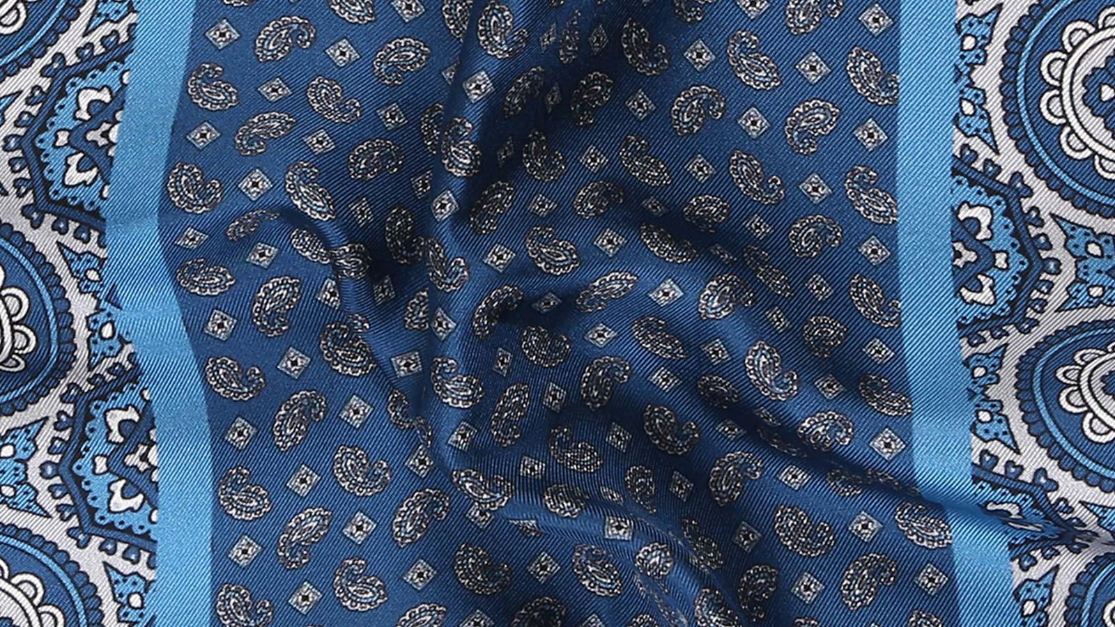Steel Blue & Silver Italian 100% Silk Pocket Square - slider image 2