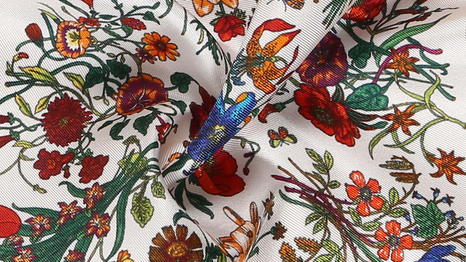 Navy & White Floral Vintage Italian 100% Silk Pocket Square - slider image 2