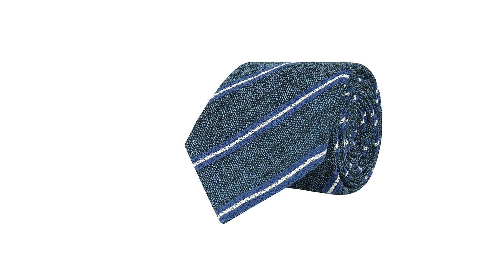 Steel Blue & Blue Striped Vintage Silk-Cotton Tie - slider image 