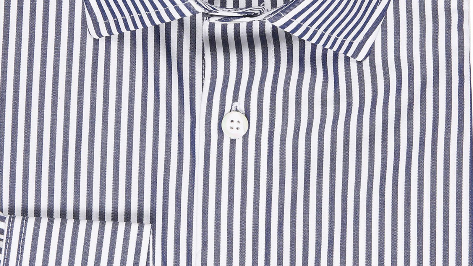 Navy & White Striped Pinpoint Cotton Shirt - slider image 2