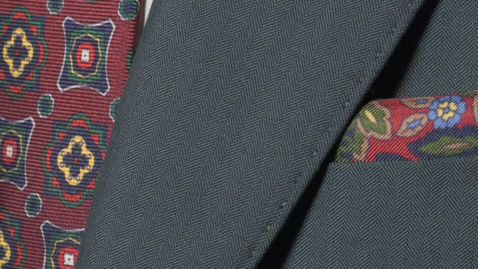 Green Fine Herringbone Wool Cotton & Silk Suit - slider image 1