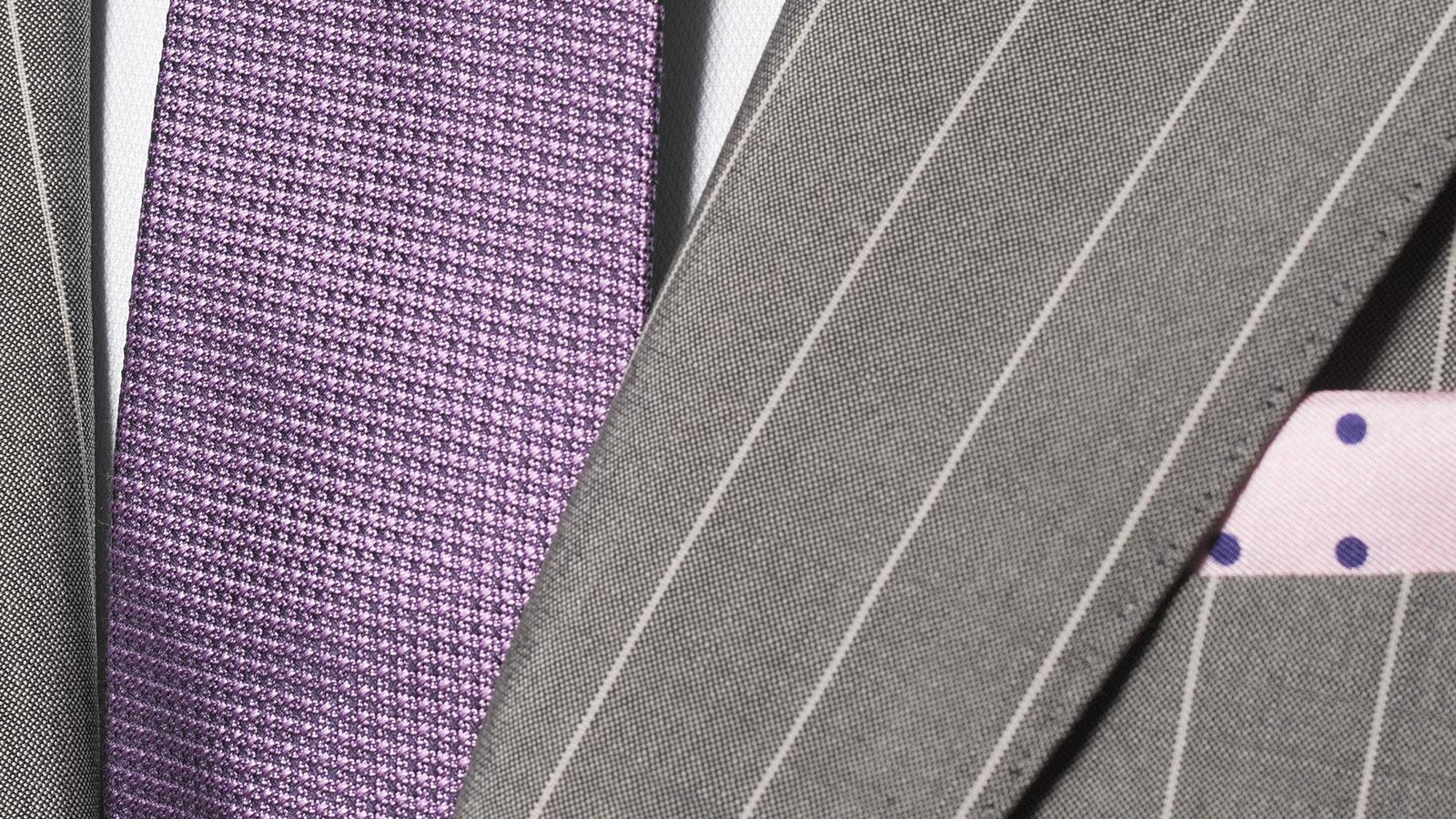 Light Grey Wide Stripe Wool Silk & Mohair Suit - slider image 1