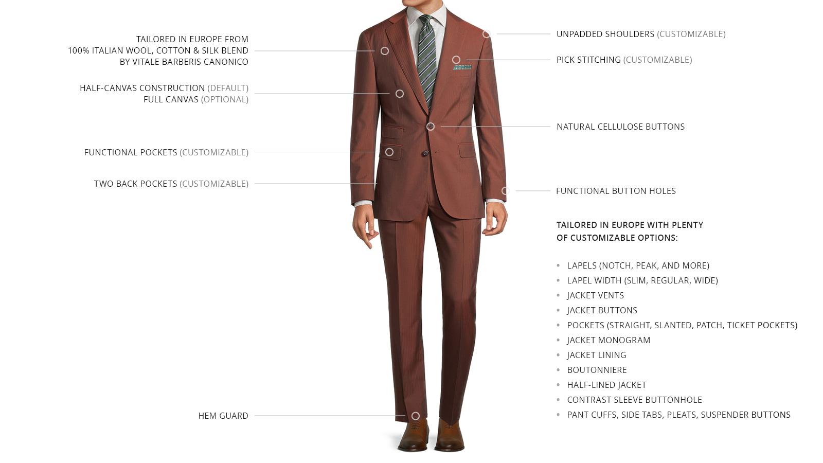 Copper Brown Fine Herringbone Wool Cotton & Silk Suit - slider image 3