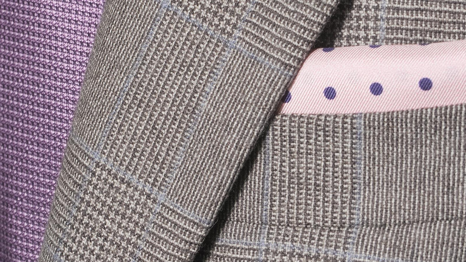 Warm Grey Plaid with Sky Blue Overcheck Saxony Suit - slider image 2