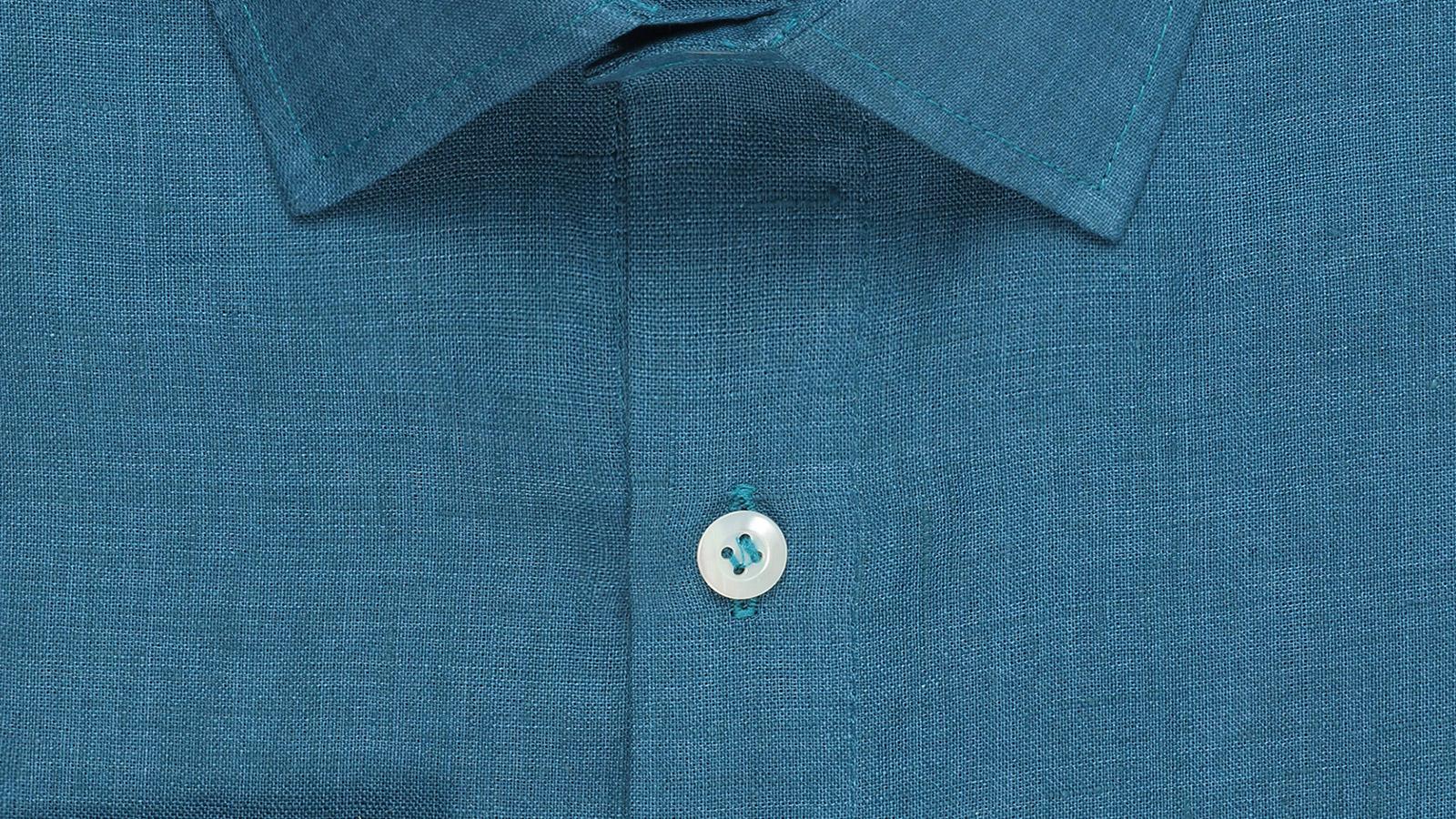 Teal Blue Linen Shirt - slider image 2