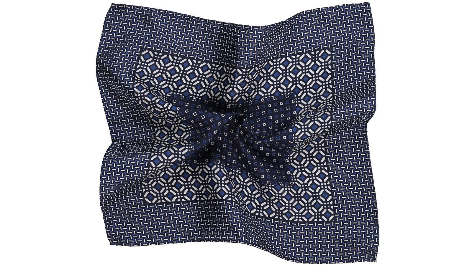 Navy & Blue Patterned 100% Silk Pocket Square  - slider image 2