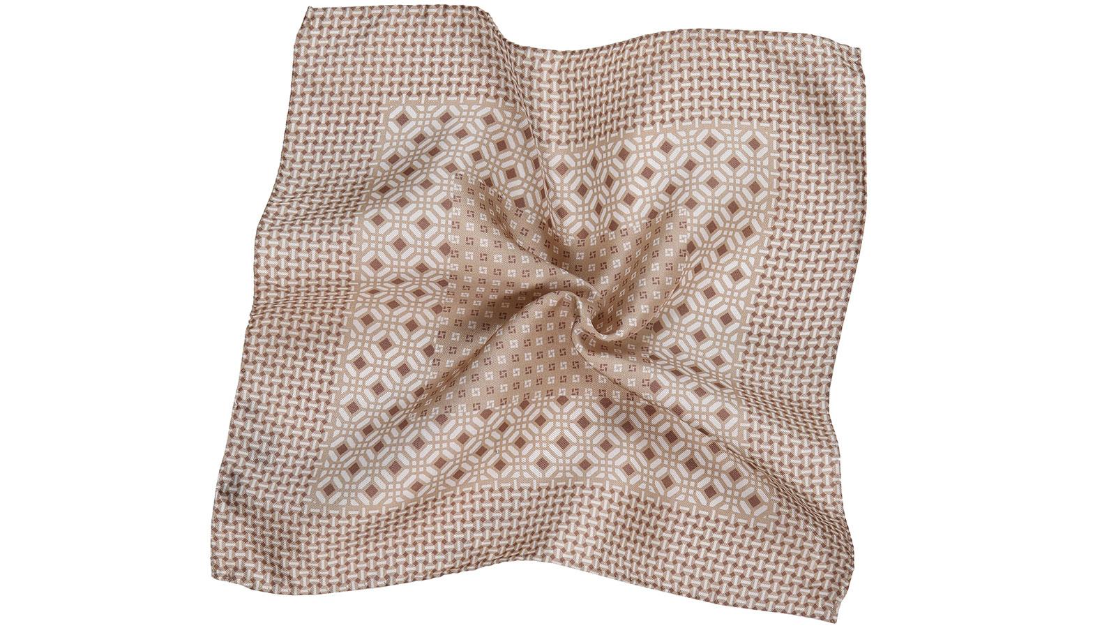 Beige & White Patterned 100% Silk Pocket Square  - slider image 2
