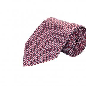 Burgundy & Blue Micropatterned Silk Tie - thumbnail image 1