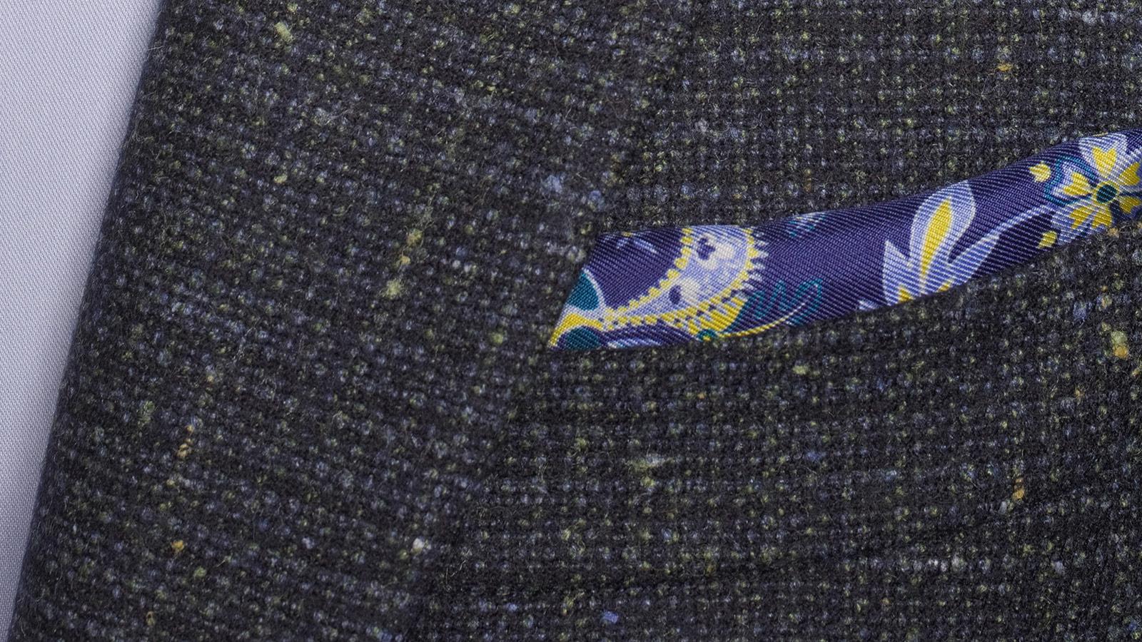 Navy & Yellow Tweed Wool & Silk Blazer - slider image 1