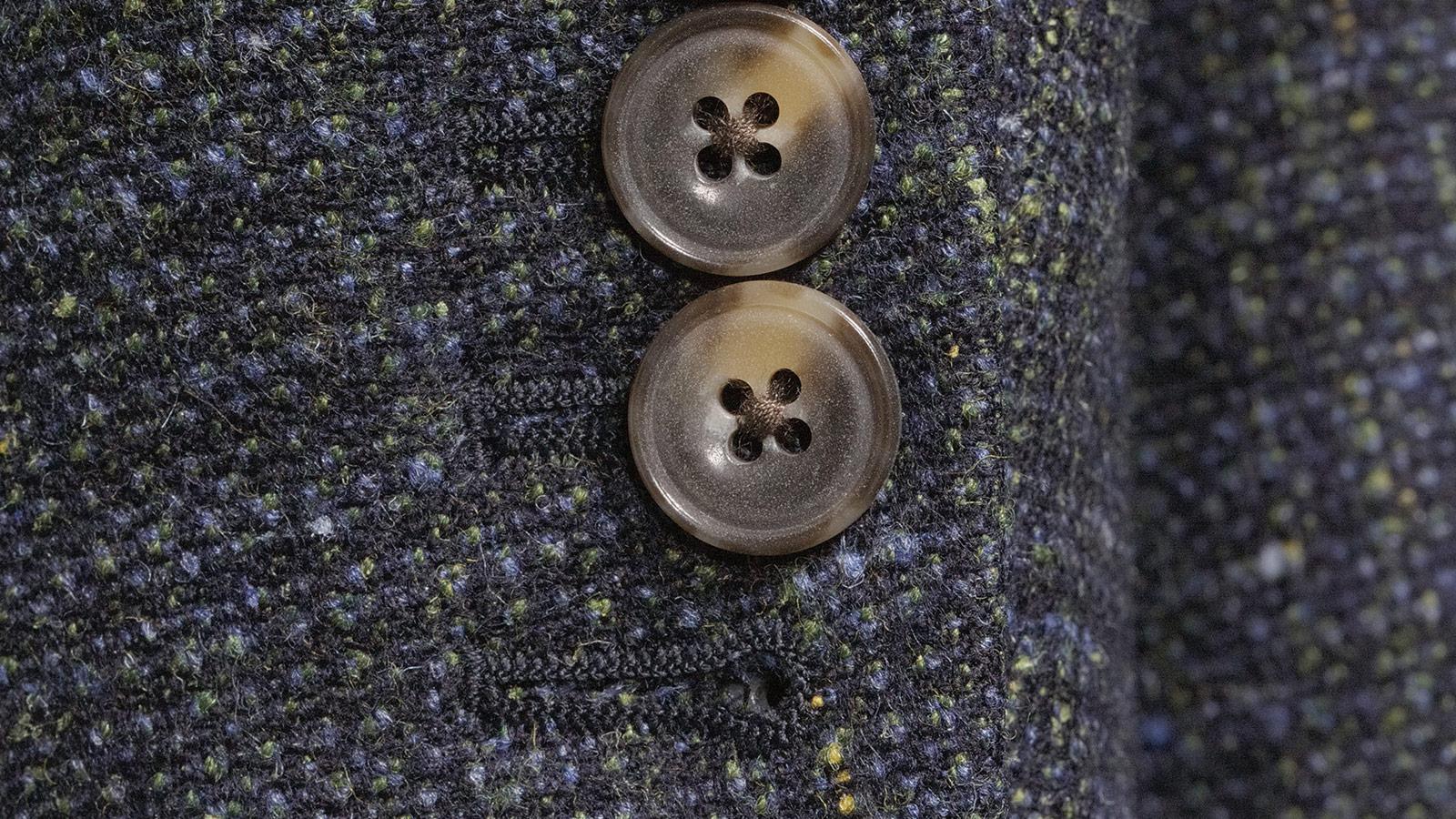 Navy & Yellow Tweed Wool & Silk Blazer - slider image 2