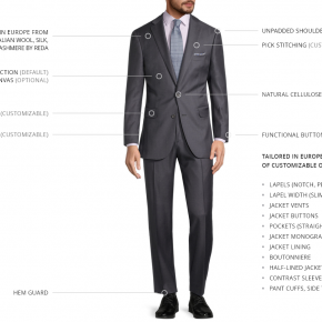 Steel Grey Wool Silk & Cashmere Sharkskin Suit - thumbnail image 3