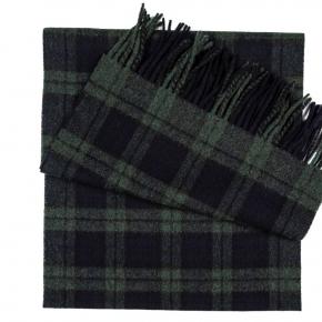 Navy & Green Plaid Wool Scarf - thumbnail image 1