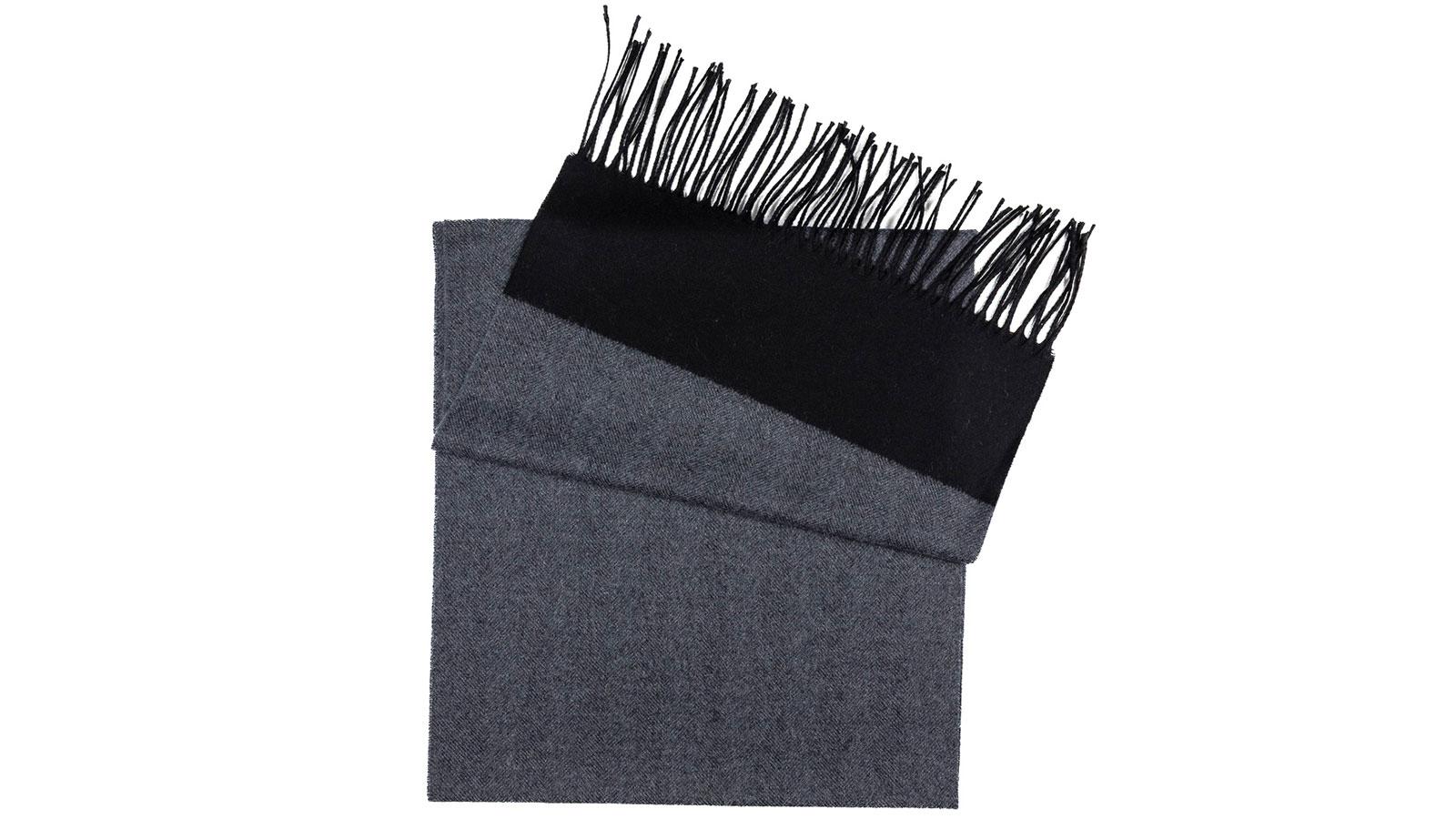 Dark Grey & Black Herringbone Wool Scarf - slider image 