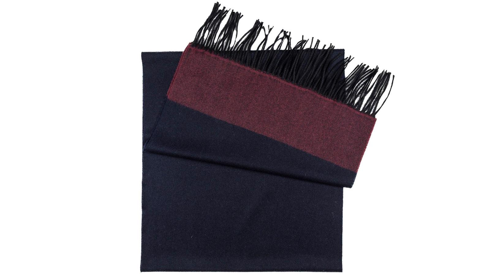Navy & Wine Red Herringbone Wool Scarf - slider image 