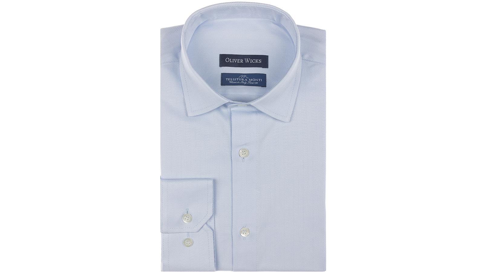 Light Blue Herringbone Cotton Twill Shirt - slider image 1