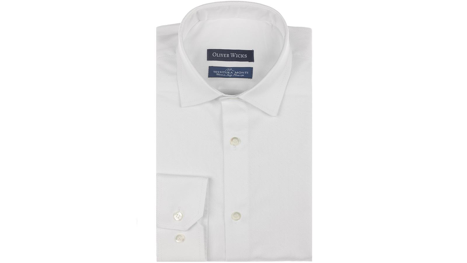 White Herringbone Cotton Twill Shirt - slider image 1