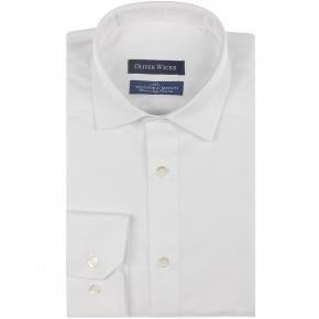 White Herringbone Cotton Twill Shirt - thumbnail image 1