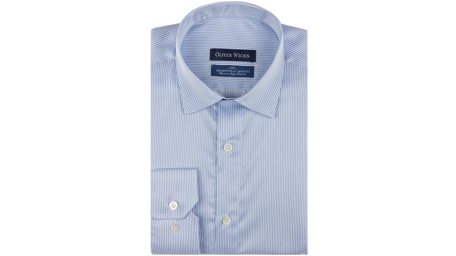 Blue & White Striped Cotton Twill Shirt - slider image 1