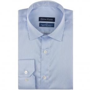 Blue & White Striped Cotton Twill Shirt - thumbnail image 1