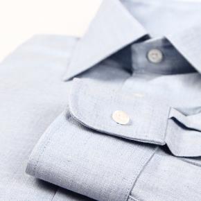 Blue Melange Cotton Herringbone Shirt - 2