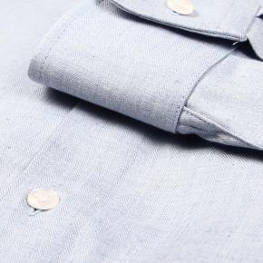 Blue Melange Cotton Herringbone Shirt - 0