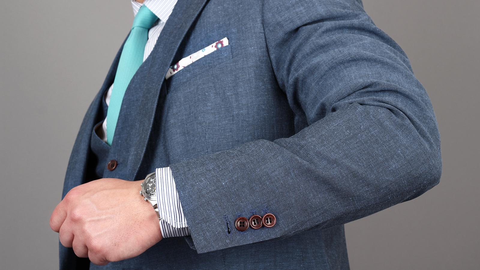 Sky Blue Wool & Linen 3 Piece Suit - slider image 1