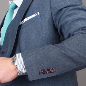 Sky Blue Wool & Linen 3 Piece Suit - thumbnail image 1