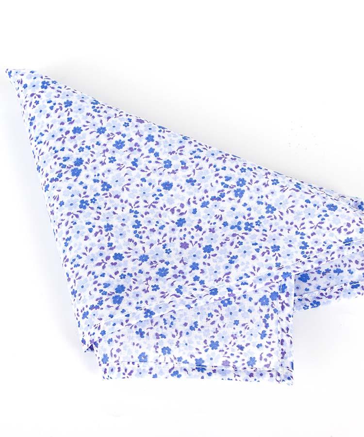 Blue Floral Patterned Cotton Pocket Square