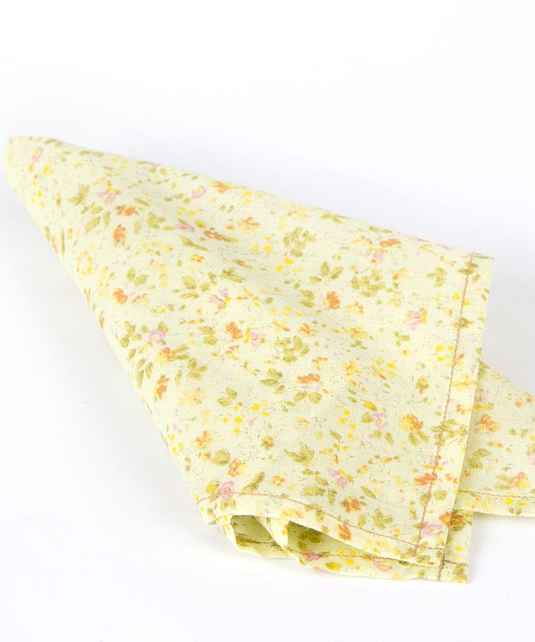 Yellow Floral Patterned Cotton Pocket Square