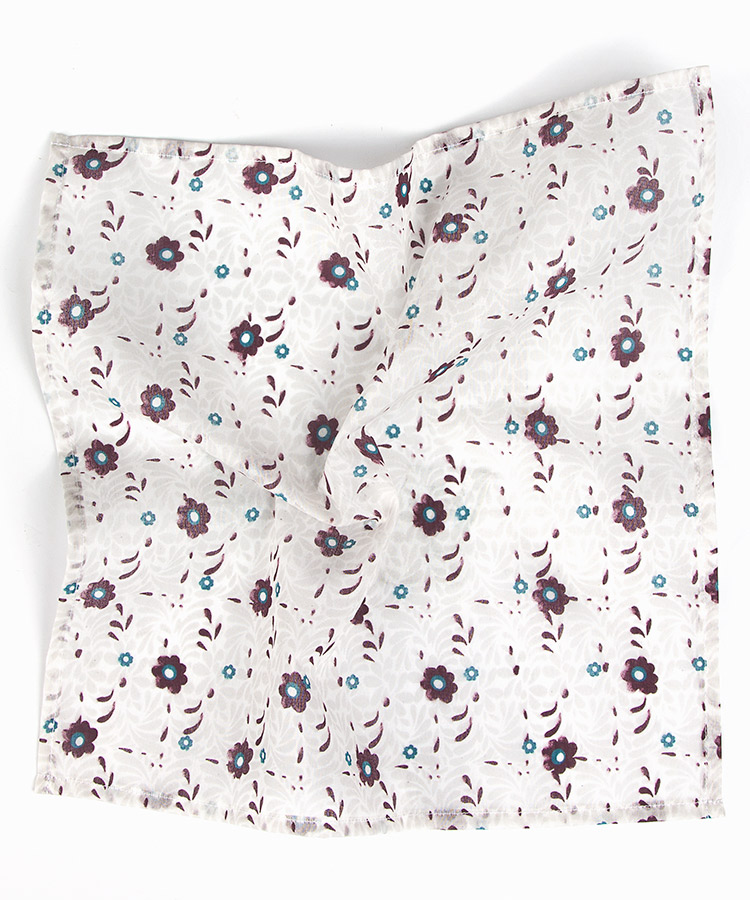 White Cotton Pocket Square With A Floral Pattern