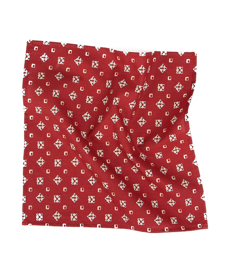 Red Patterned Cotton Pocket Square