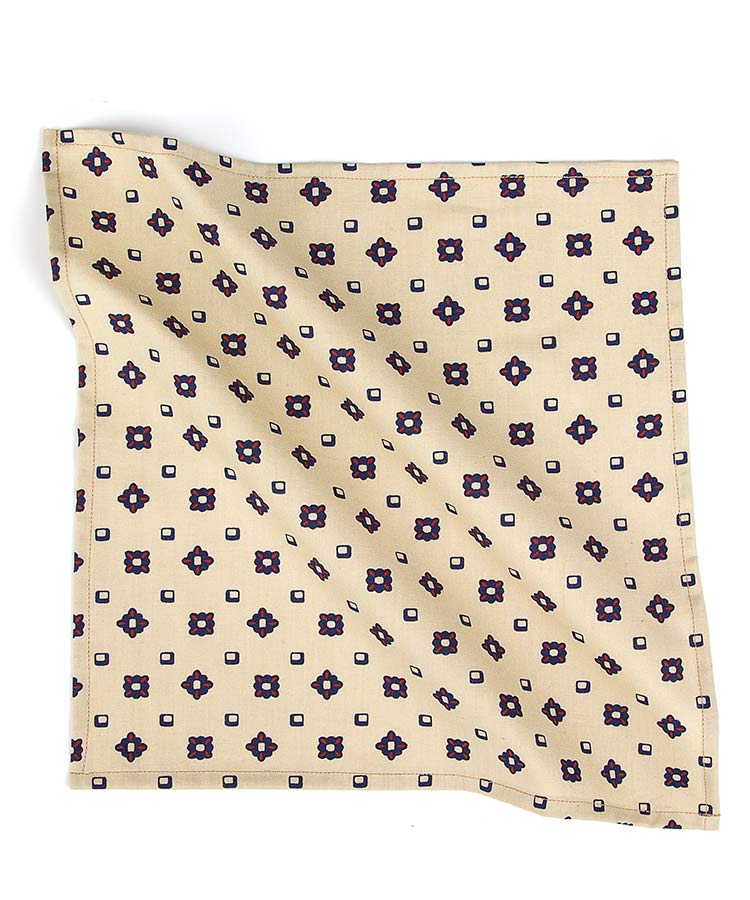 Beige Patterned Cotton Pocket Square