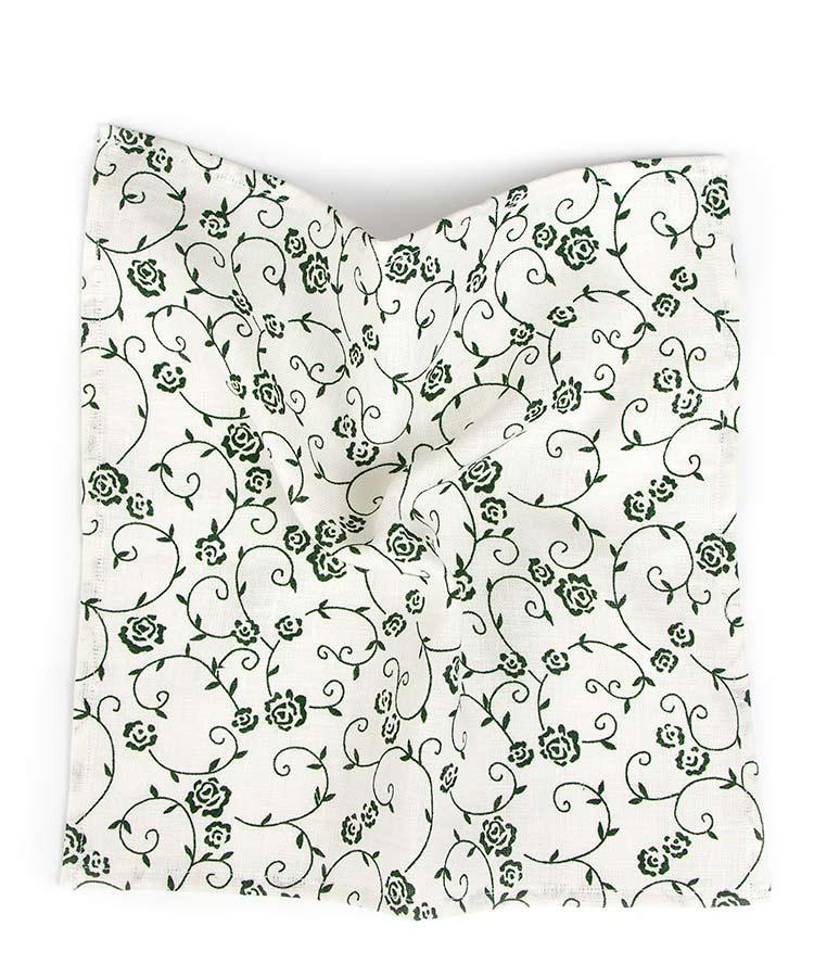 White Floral Linen Pocket Square