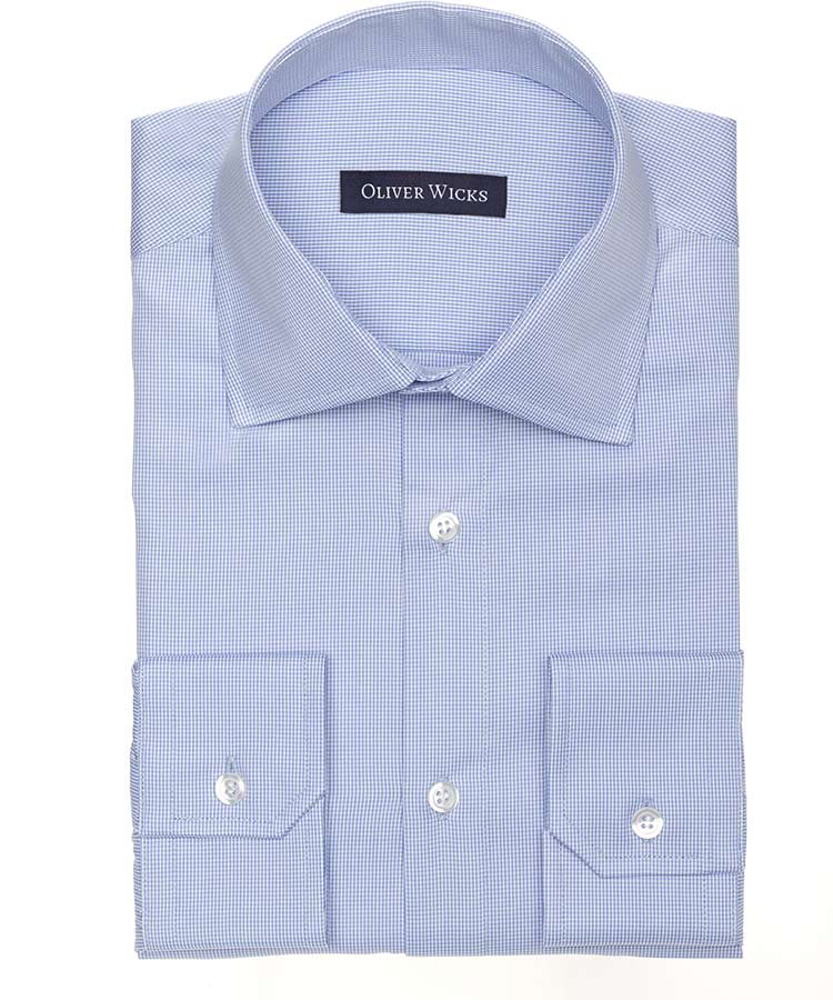Blue Houndstooth Two-Ply Cotton Shirt