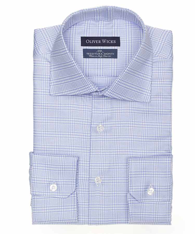 Blue Plaid Houndstooth Two-Fold Cotton Shirt