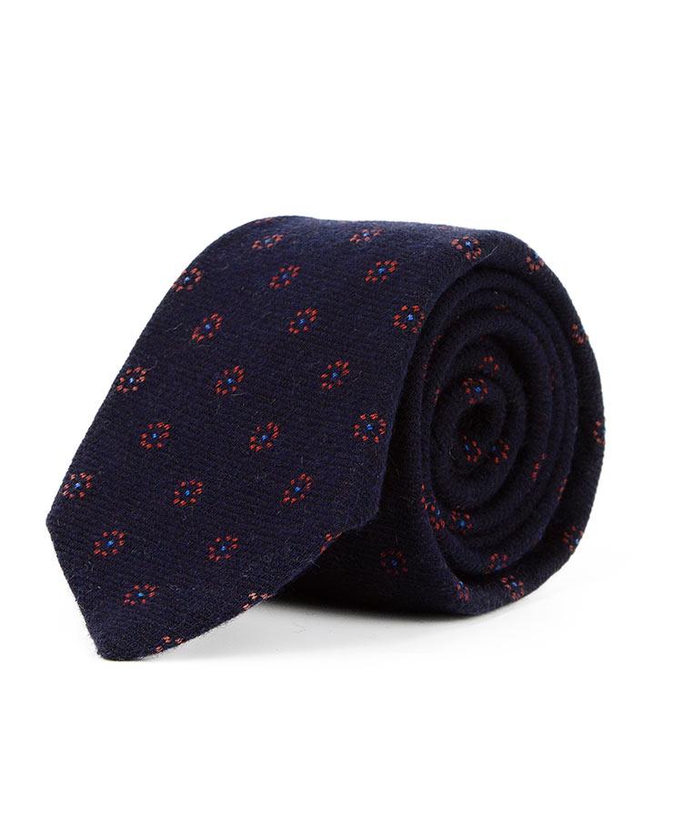 Italian 100% Wool Navy with Red Flowers Tie