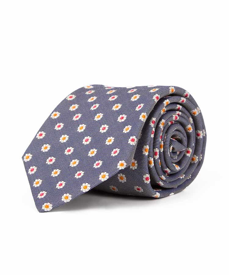 Light Blue Italian Silk and Cotton Tie with Daisies