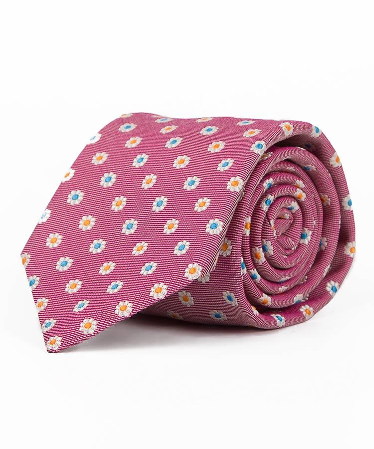 Italian Silk and Cotton Red Tie with Daisies