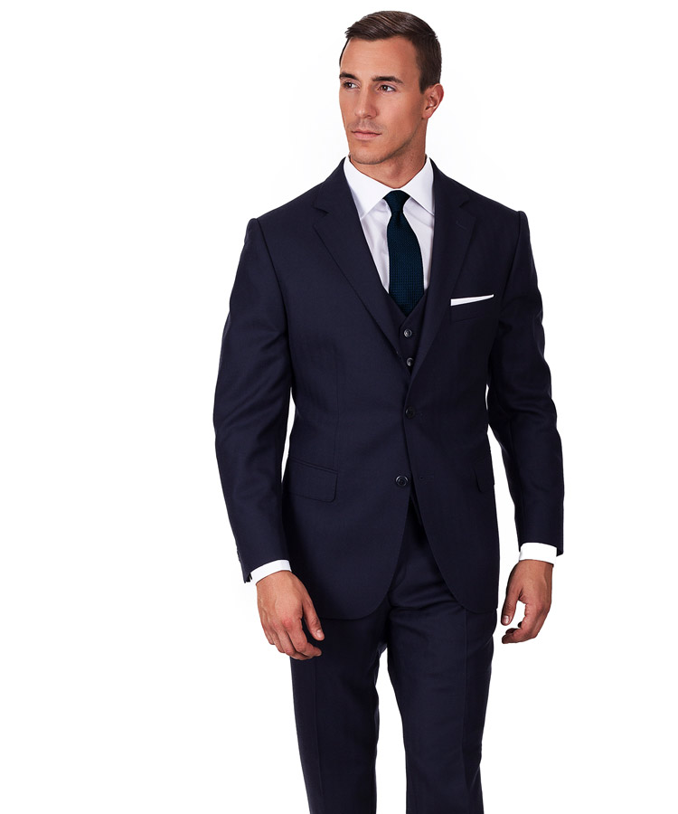 Navy Herringbone 3 Piece Suit
