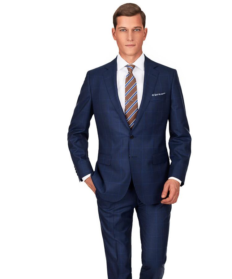 Premium Navy & Blue Plaid Suit